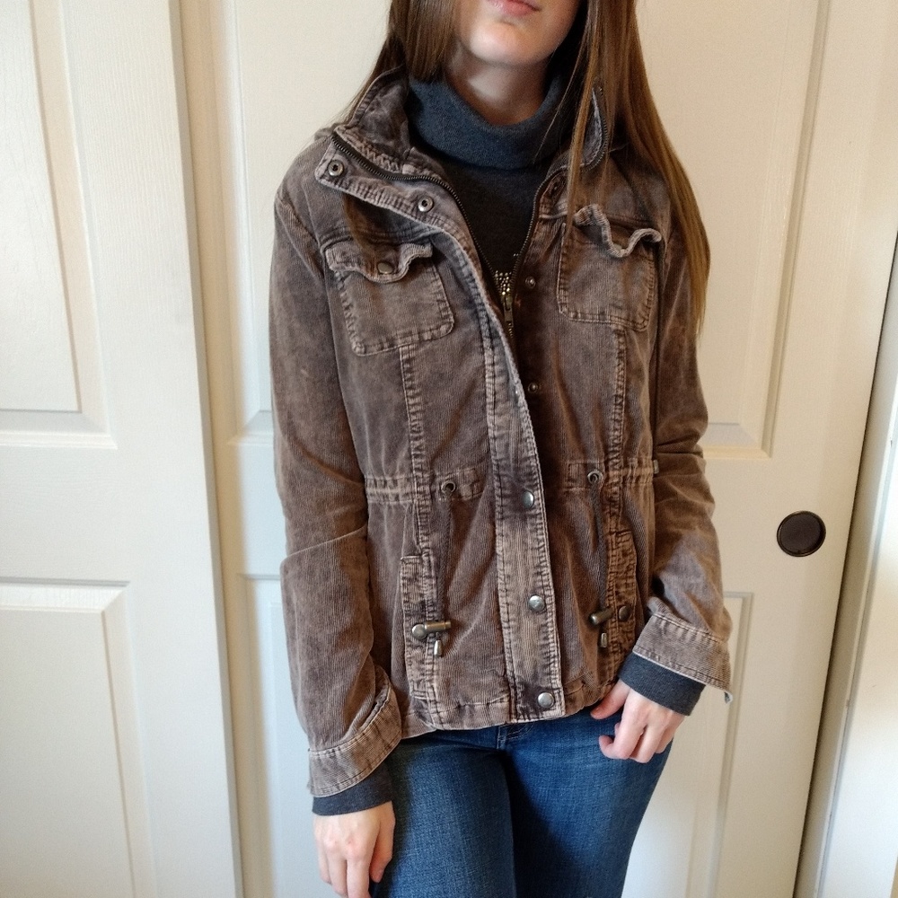 Corduroy jacket lightweight long sleeve hooded